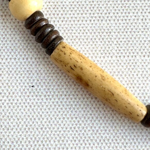 Vintage Bone and Horn Pendant Necklace, Tribal-Inspired Fang Design - Picture 10 of 14